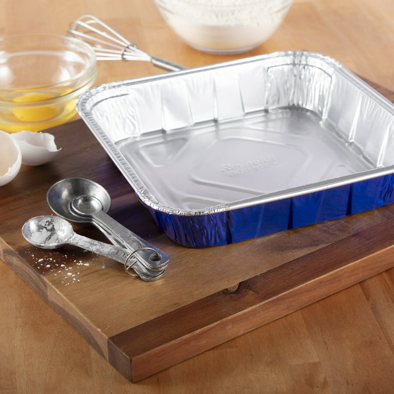 Reynolds Kitchens Aluminum Pans with Lids, Blue, 8x8 Inch, 3 Count