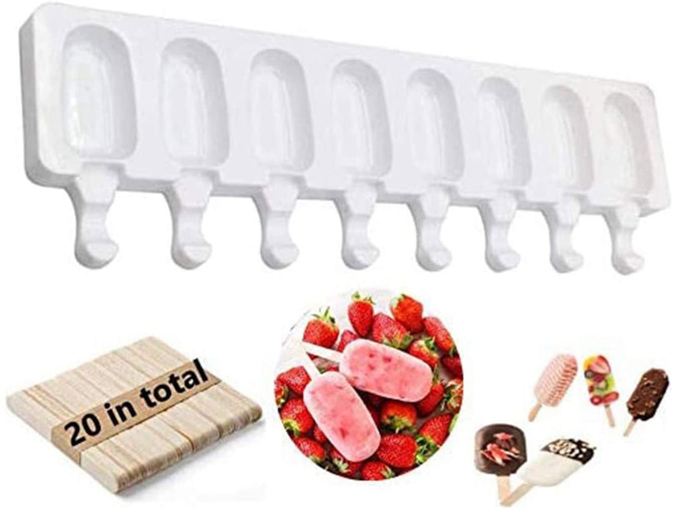 8Cell Silicone Ice Cream Mold Juice Popsicle Maker Ice Lolly Mould Wooden Stick 