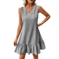 thumbnail image 2 of Horkkom Beach Dresses for Women Mini V Neck Solid Color Sleeveless Dress Summer Casual Vacation Dresses, S-2XL, 2 of 9