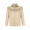 thumbnail image 3 of BiZtdJrK Men's Luxury Satin Dress Shirt Shiny Long Sleeve Button Up Shirts Solid Color Lapel Work Blouses Wedding Party Prom Shirt Tops Prime Today Khaki M, 3 of 6