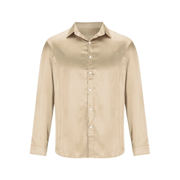 champagne dress shirts for men Airy Cotton Design Men's Casual Cotton Shirts Made of the same high Champagne Solid Satin Men's Long