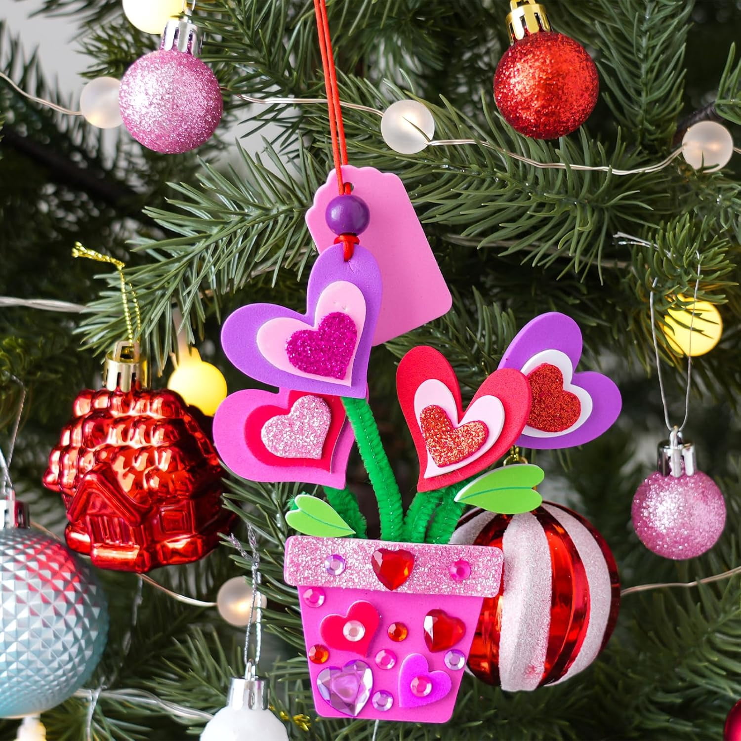Potted Heart Flower Craft Kits DIY Valentine's Day Ornaments Decorations Heart Foam Stickers Arts and Crafts