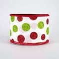 thumbnail image 2 of Multi Size Polka Dot Wired Ribbon - Glitter White Red Green - 2.5 Inches x 10 Yards, 2 of 2