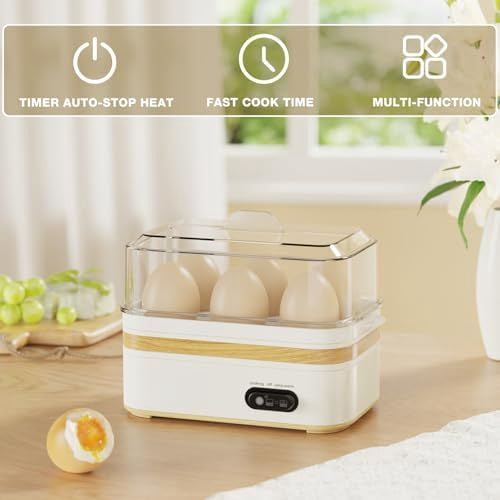 Rapid Egg Cooker Electric 6 Eggs Capacity, Soft, Medium, Hard Boiled, Poacher, Omelet Maker Egg Poacher With Auto Shut-Off, BPA Free-White