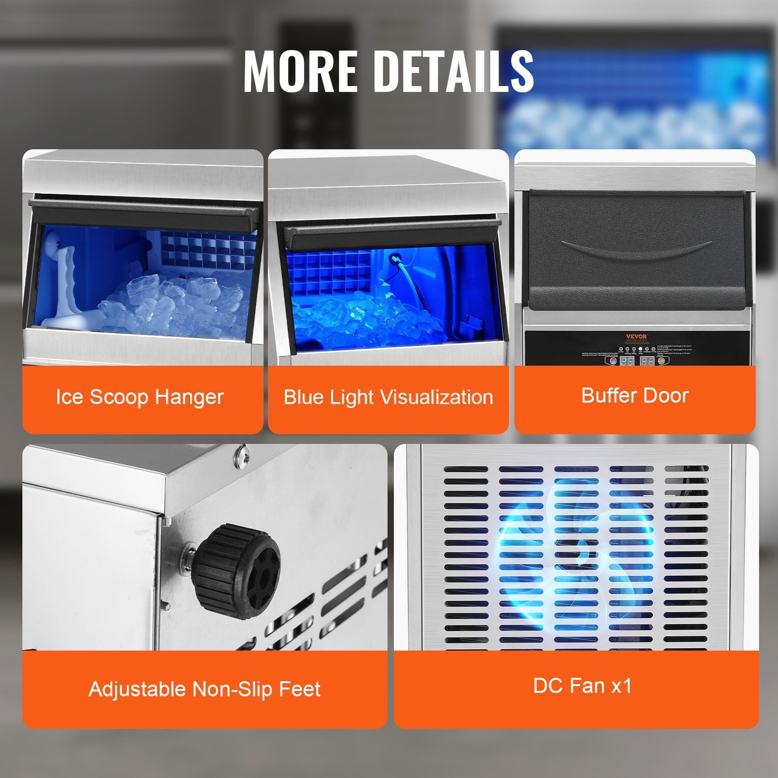 Automatic Commercial Ice Machine 110V, 85LBS/24H, 24LBS Capacity, Durable Stainless Steel, with Water Filter & Hose – Great for Home Bar, Office, Party