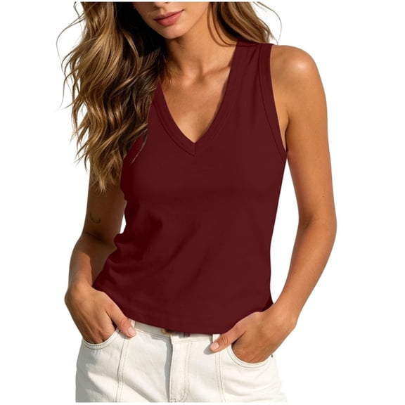 Posijego Tank Tops for Women V Neck Sleeveless Tank Tops Womens Summer Basic Tank Tees Casual Undershirts Solid Color