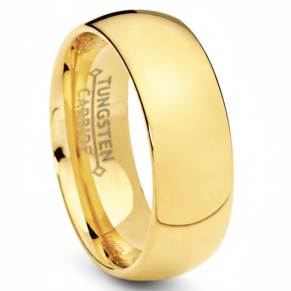 Metal Masters Mens 18K Goldtone Plated Dome Tungsten Ring Wedding Band 7mm