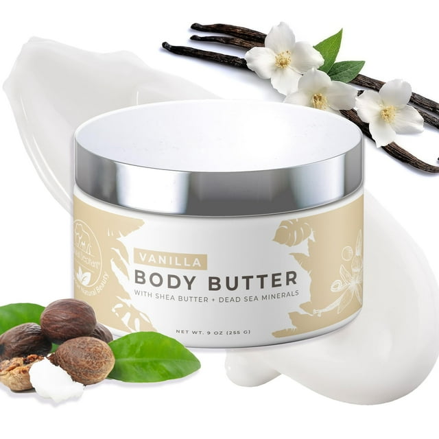 Mantequilla corporal de elefante natural con manteca de karité, minerales del mar muerto y vitamina E, crema hidratante de lujo, sin crueldad, sin parabenos, 9 oz (vainilla)