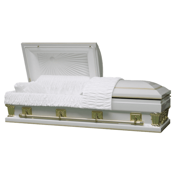 Casket Emporium Goliath White and Gold Two Tone Casket, Oversized various sizes 18 guage non-sealed steel, half-Couch Casket