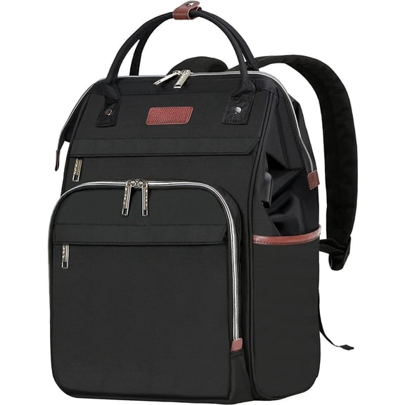 15.6 Inch Laptop Backpack for Women, Computer Travel Business Work Bag, Water Repellent College Casual Daypack with USB Port, Black