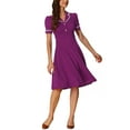 thumbnail image 2 of INSPIRE CHIC Vintage Midi Dress for Women's 2024 Work Peter Pan Collar Dresses XS Purple, 2 of 6