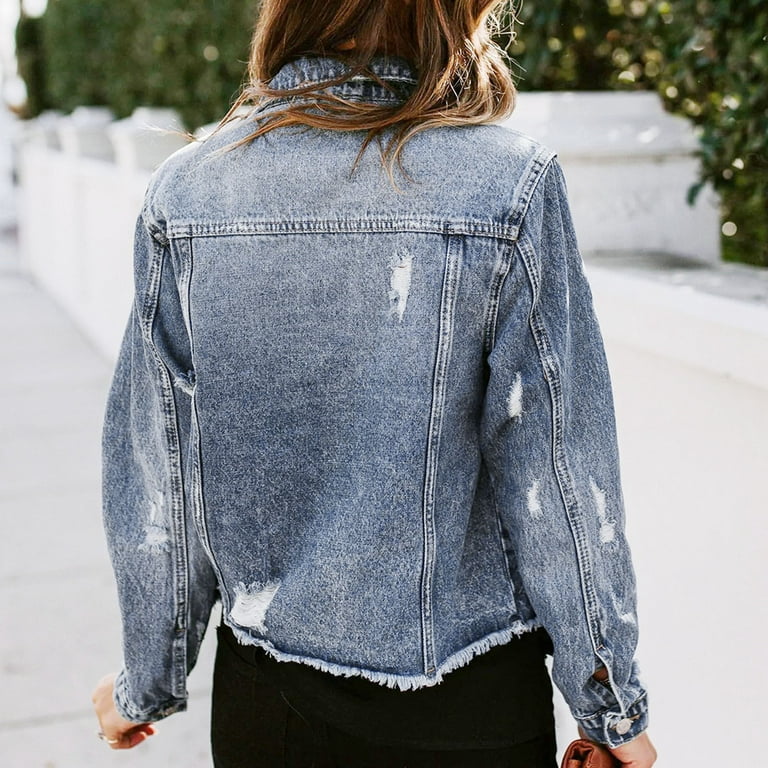  Women Long Sleeve Jacket Jackets Coats Denim Western Ripped  Distressed Fall Winter Jacket 2023 Clothes NY : Clothing, Shoes & Jewelry