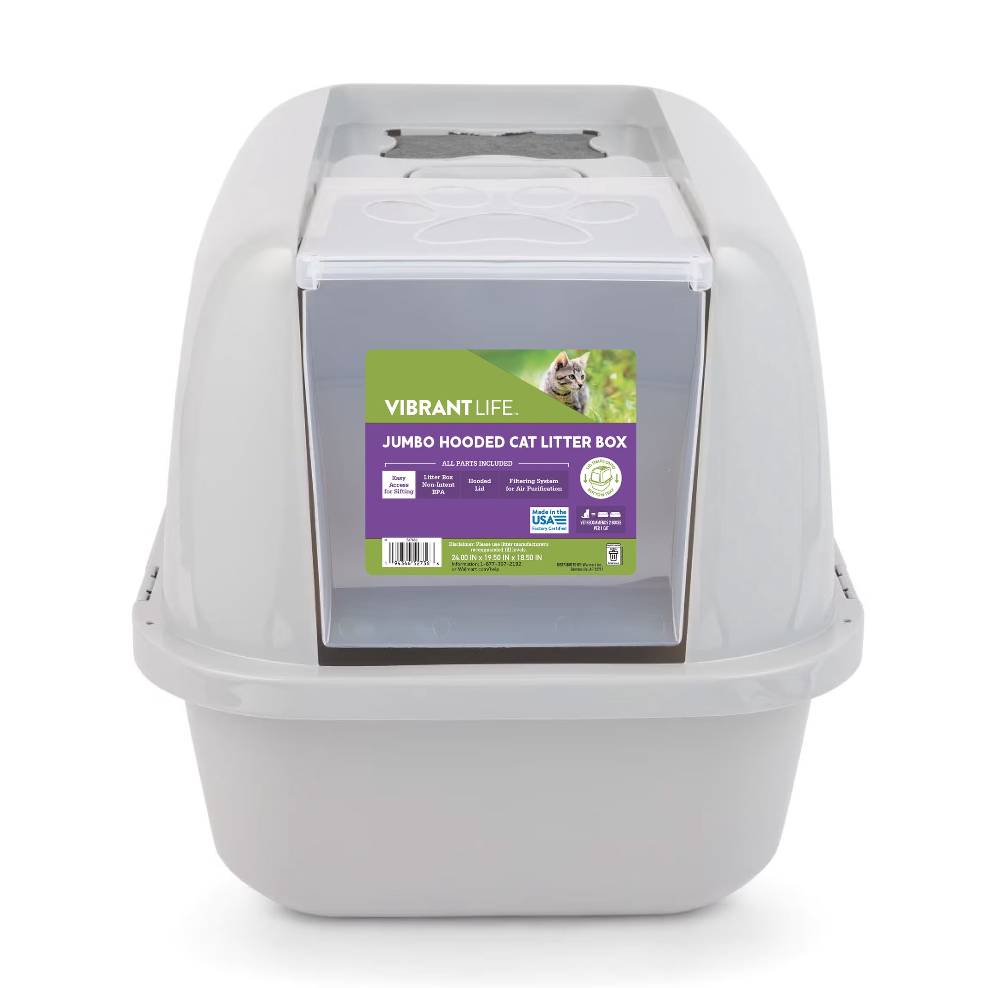 Vibrant Life Giant Hooded Enclosed Cat Litter Box, Beige