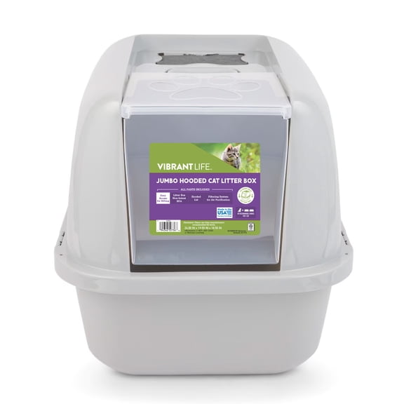 Vibrant Life Giant Hooded Enclosed Cat Litter Box, Beige