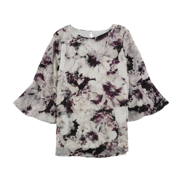 Calvin Klein Blusa Peplum con Manga Campana para Mujer, Púrpura, Grande Calvin Klein Peplo
