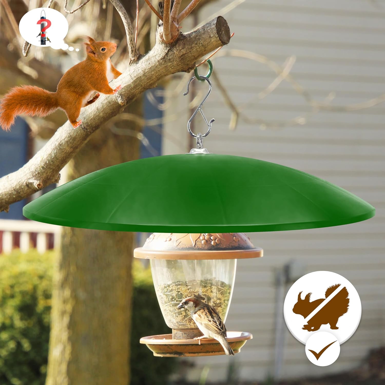 19.25-Inch Extra Large Squirrel Baffle,Hummingbird Feeder Shade Dome Cover, Bird Feeder Rain Guard, Hanging Squirrel Proof for Shepherd's Hook Outdoors (Green) 2 Pack