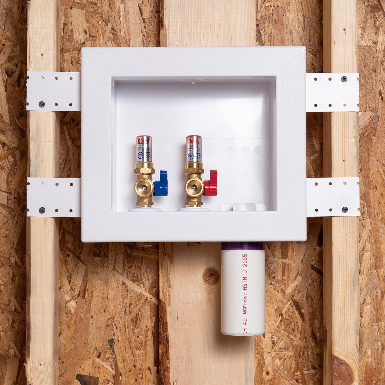 38569 Quadtro Washing Machine Outlet Box, Hammer Arrestors, 1/4 Turn, Copper
