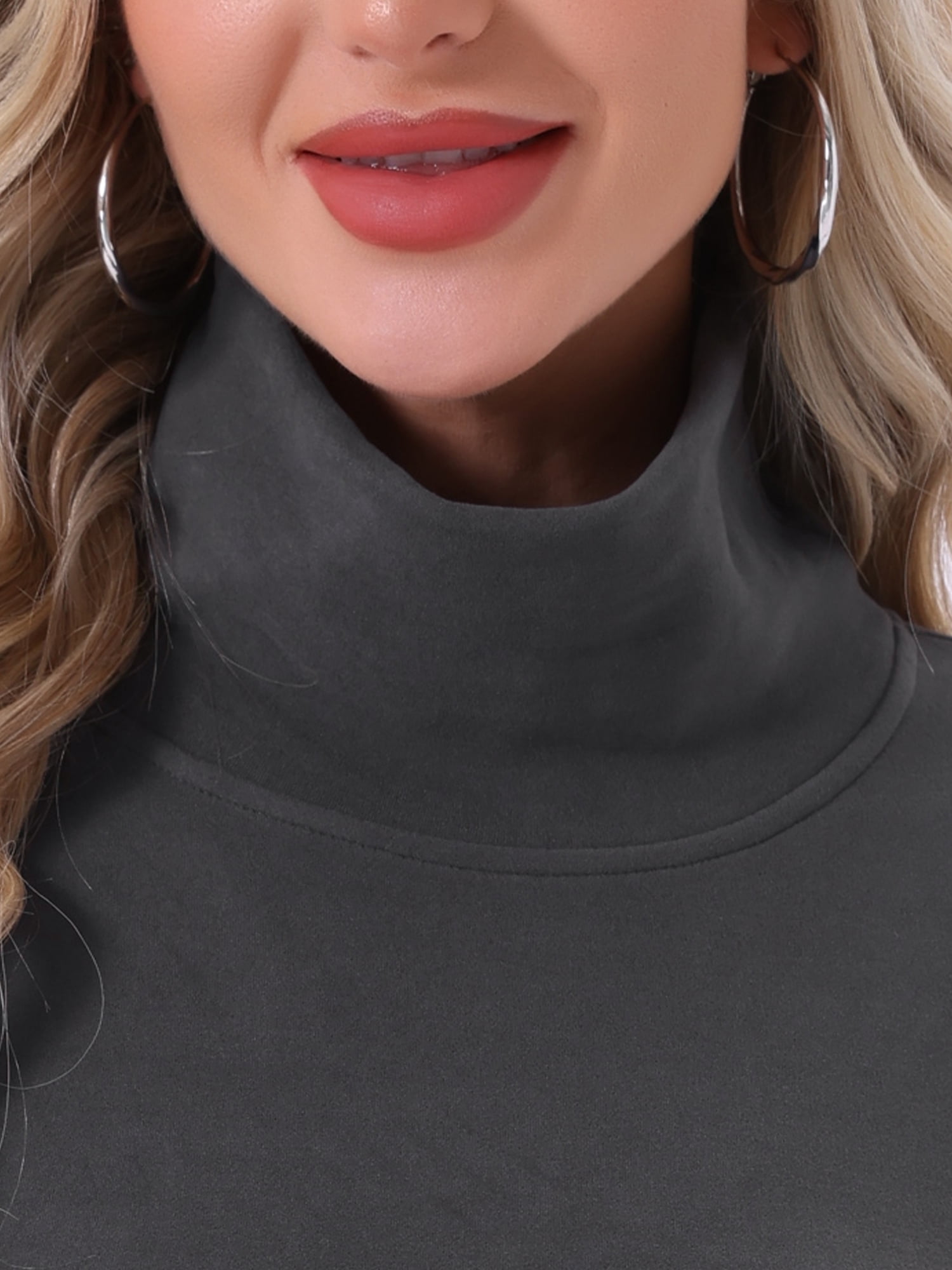 DARING DIVA Women's Mock Turtle Long Sleeve Shirts Fall Winter Warm Top S Gray
