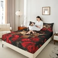 thumbnail image 4 of Feelyou 3D Reindeer Moose Bed Sheets for Women, Rustic Red Rose Flower King Sheets, Anniversary Theme Sheet Set, Microfiber Bedroom Decor, 4pcs, 4 of 7