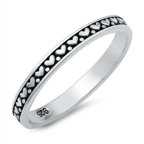 Oxidized Eternity Heart Ring .925 Sterling Silver Band Jewelry Female Male Unisex Size 6