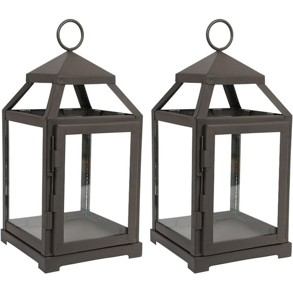 Hosley Set of 2, 12 Inch High Brown Clear Glass and Iron Classic Style Lantern