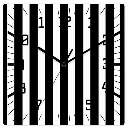 Black Striped Wooden Wall Clock Silent Non Ticking, Modern Farmhouse Black and White Stripes Square Wall Clocks Battery Operated, Decor Clock for Home Office, Living Room, Kitchen, 10 Inch