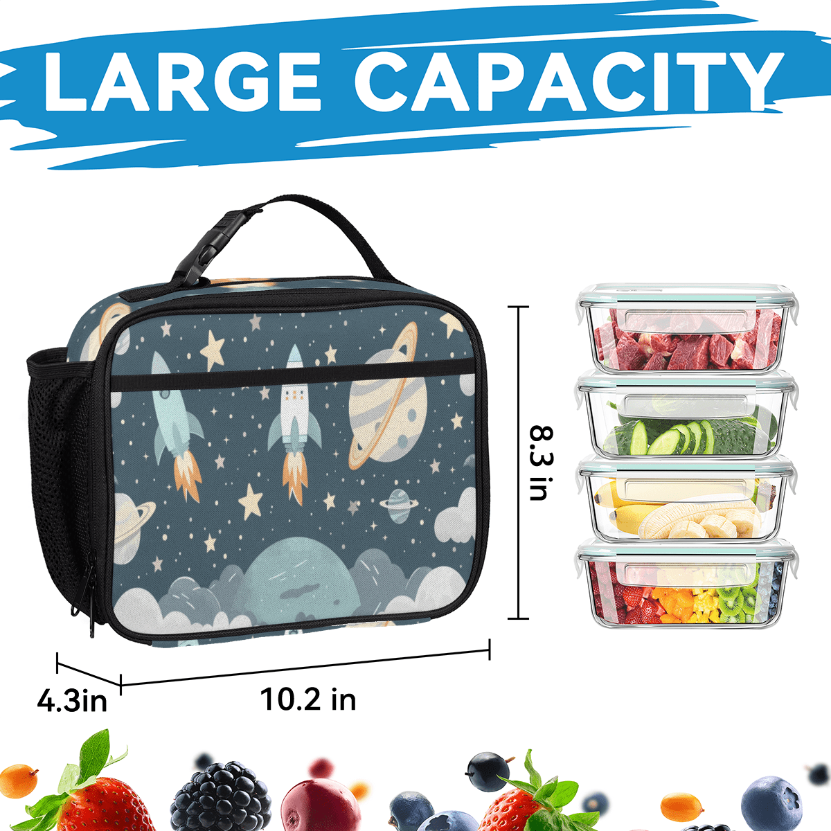 Herdesigns Universe Galaxy Space Large Backpack Set with Lunch Box Lightweight Water Resistant Travel Laptop Backpacks Casual Daypacks for Women Men