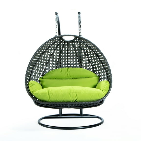 2 Person Wicker Egg Chair - Outdoor Patio Swing Lounge - Indoor Hanging Hammock with Stand & Cushions