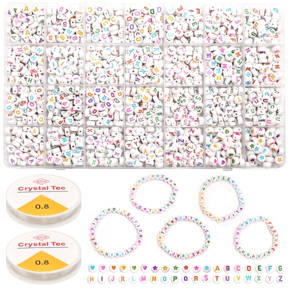 1400 Pcs Boxed 4x7mm Colorful Alphabet Beads Set with 0.8mm Elastic Cord, Acrylic Round A-Z Letter Spacer Beads for DIY Art Crafts Bracelet Necklace Earring Jewelry Making