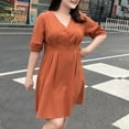 thumbnail image 7 of Plus Size V Neck Mini Dress for Women Short Sleeve Casual Summer A-Line Tunic Dress with Pockets Flowy Sundress, 7 of 7