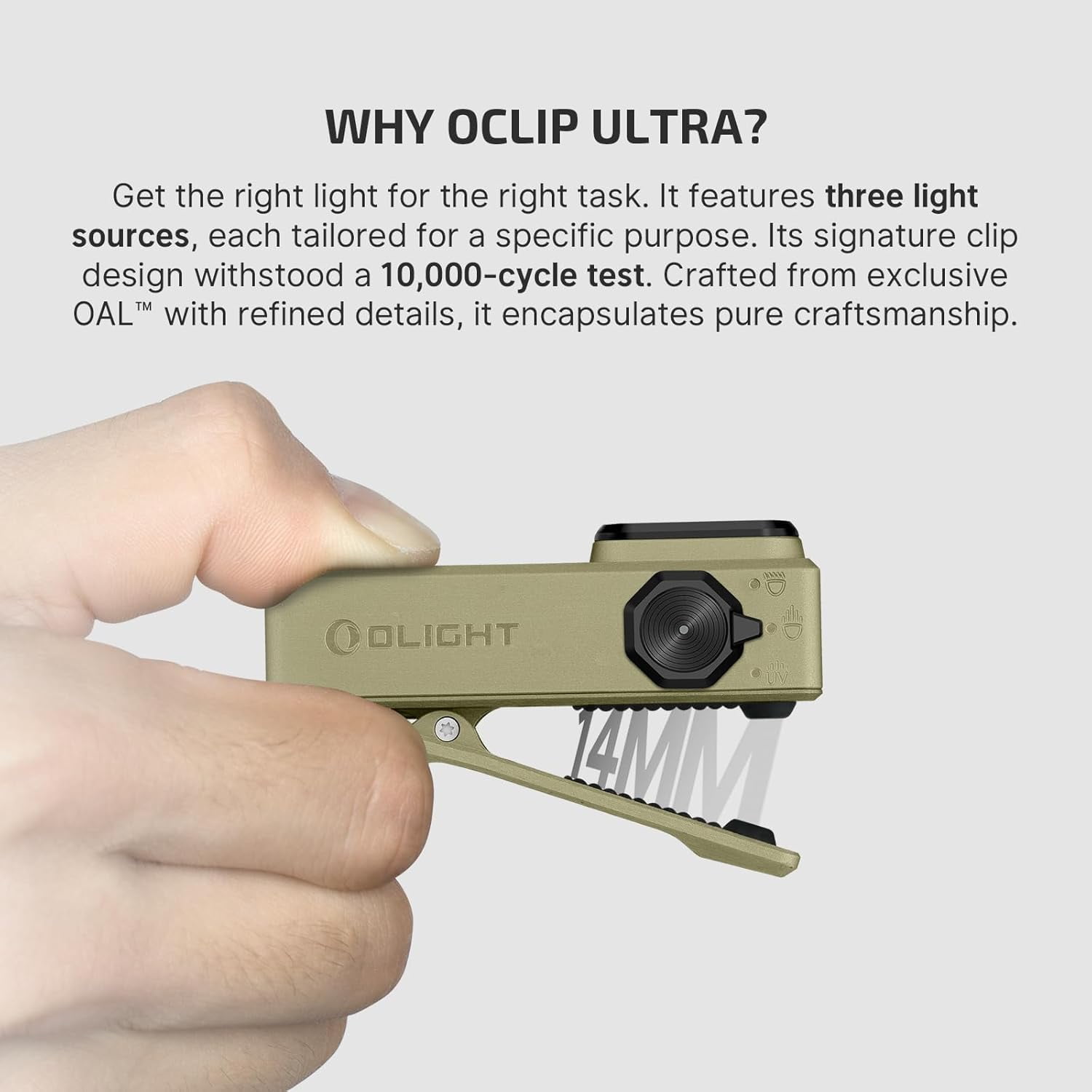 OLIGHT Oclip Ultra EDC Flashlight Clip-on Light, 530 Lumens Rechargeable with Type-C Charging, Combines Floodlight, Spotlight and UV, Triple Magenetic Lights for Inspection and Work (Olive Green)