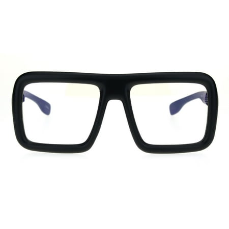 Nerdy Bloated Thick Plastic Flat Top Trendy Racer Eye Glasses Matte Black