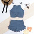 thumbnail image 6 of ZXLBBD Bathing Suits for Girls Halter Neck Hollow Design Solid Color Tankini Top and Shorts 2 Piece Swimwear Summer Vacation Outfit Casual Beach Pool,Blue,15 Y-16 Y, 6 of 7