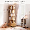 thumbnail image 6 of PORKISS 6 Tier Rotating Bookshelf, 360° Display Rotating Bookcase with Wheels and Drawer, Corner Storage Rack, Book Organizer Shelves for Home Office, Living Room, Wood, 6 of 10