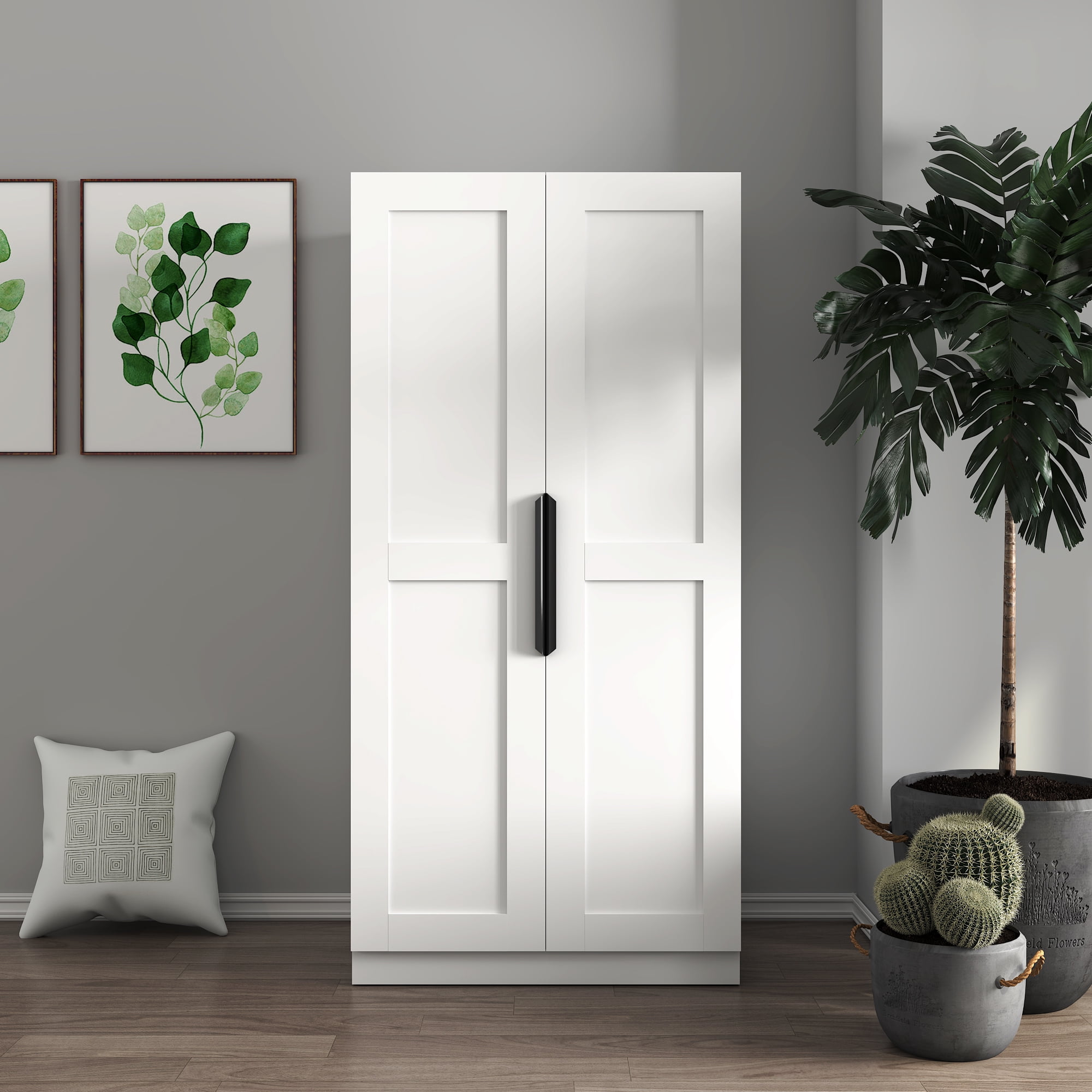 Leumius 63" Tall Kitchen Pantry Cabinet,Freestanding Buffet Cupboards Sideboard with Doors & Shelves,Kitchen Pantry Storage Cabinet for Kitchen,Living Room,White