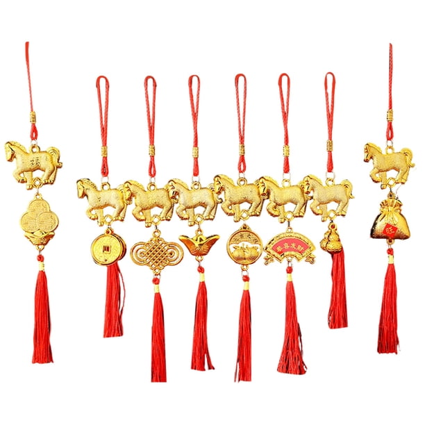 Adorno decorativo colgante del Año del Caballo, figurita de plástico como amuleto de la suerte, decoración festiva con borlas para paredes y puertas, interior y exterior