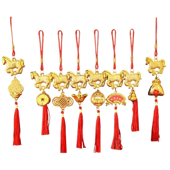 8 Pcs Chinese New Year Horse Decorations Lunar New Year 2026 Red Tassel Ornaments With Wealth Success Good Luck Hanging Decorations For Gifts Home Car Decor