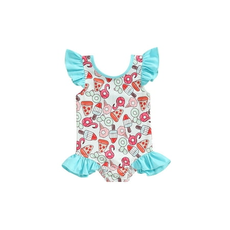 

Nituyy Toddler Baby Girl One-Piece Swimsuit Ruffle Swimwear Bikini Girls Bathing Suit Ice Cream Print Summer Beach