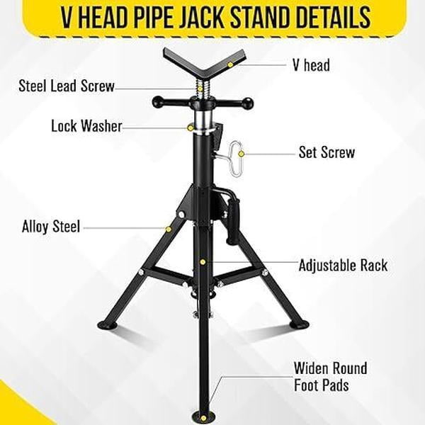 Heavy-Duty Adjustable Folding Pipe Jack Stand | 2500 Lbs Load Capacity with Portable Folding Legs 28-52 Inch Height Adjustable 1/8"-12" Capacity，Black