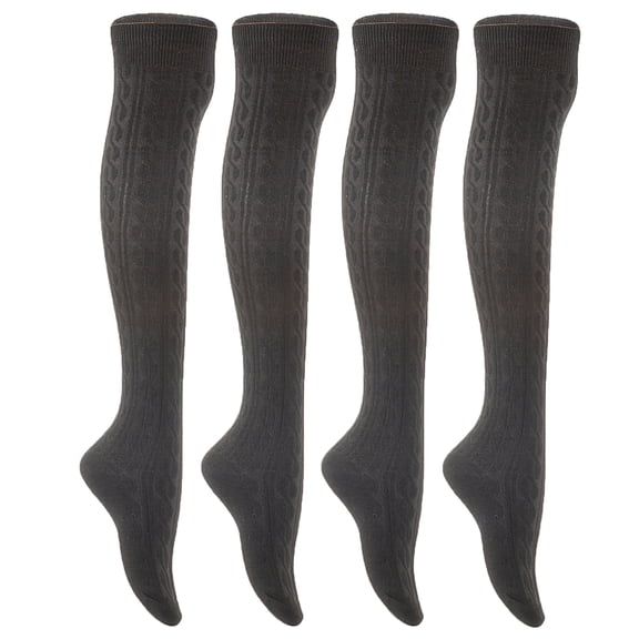 Women's 4 Pairs Awesome, Super Durable, Comfortable, Soft Thigh High Cotton Boot Socks M1024 Size 6-9(Black)