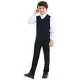 thumbnail image 5 of Toptie Kid Uniform Sweater Vest V-Neck Cotton Knit Pullover (Navy / Black)-Navy-5, 5 of 8