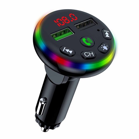 Kieccall Bluetooth 5.0 FM Transmitter For Car - 7-Color LED & 5V/3.1A Charging, Hands-Free Kit With USB Charger & MP3 Player, Universal Vehicle Fit