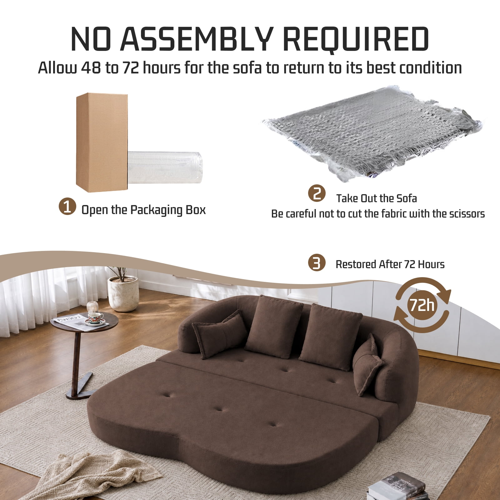Lunale 70" Convertible Sofa Bed, 2-in-1 Sleeper Sofa, Chenille Boneless Couch for Small Spaces, Brown