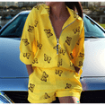 thumbnail image 2 of Women 2 Piece Half Zip-Up Floral Shirt and Shorts Sets Casual Vacation Outfits with Pockets Yellow Butterfly XL, 2 of 3