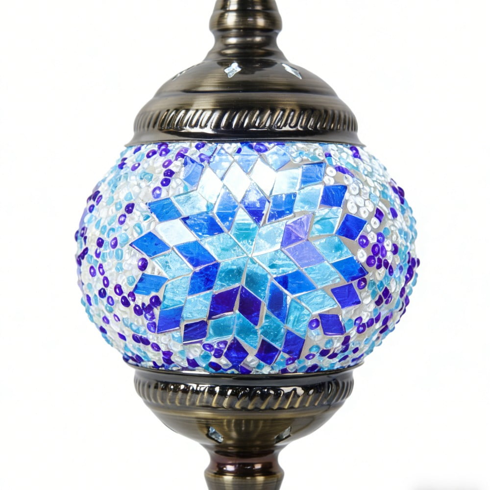 Turkish Lamp, Mosaic Table Lamp, Antique Moroccan Decorative Glass Bohemian Vintage Lamp Shade, Small Desk Tiffany Bedside Stained Glass Lamp with US Plug and E12 Socket