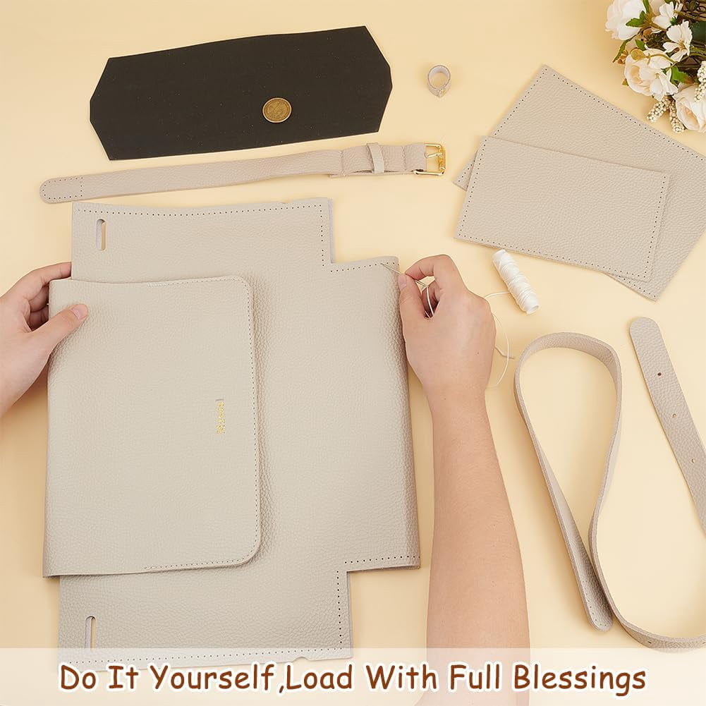 Colorful DIY Imitation Leather Shoulder Bag Sewing Set Women's Crossbody Handbag Making Kits Imitation Leather Handmade Satchel Handbag Making Kit for Handmade Craft Bag Making Accessories White