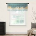 thumbnail image 2 of Abstract Gradient Teal Gold Semi Sheer Valance Curtains Shinny Gold Geometric Voile Valances Curtain Rod Pocket Small Window Treatment for Kitchen Bathroom Cafe 60"x18", 2 of 9