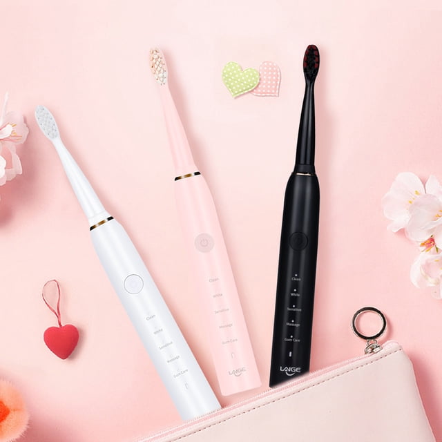 Cepillo de dientes eléctrico recargable para adultos - 5 modos, 2 cabezas de cepillo, carga rápida USB, batería de 60 días, impermeable IPX7
