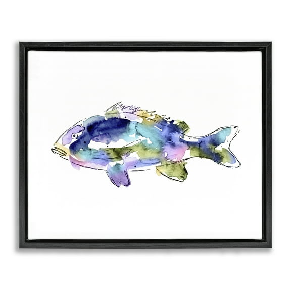Stupell Industries Watercolor Style Fish Animals & Insects Painting Black Floater Framed Canvas Art Print Wall Art, 21 x 17