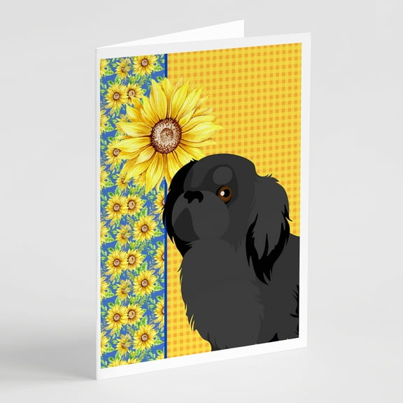 Summer Sunflowers Black Pekingese Greeting Cards and Envelopes Pack of 8 7 in x 5 in